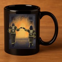 Firefighters Fist Bump  11oz C Handle Ceramic Mug