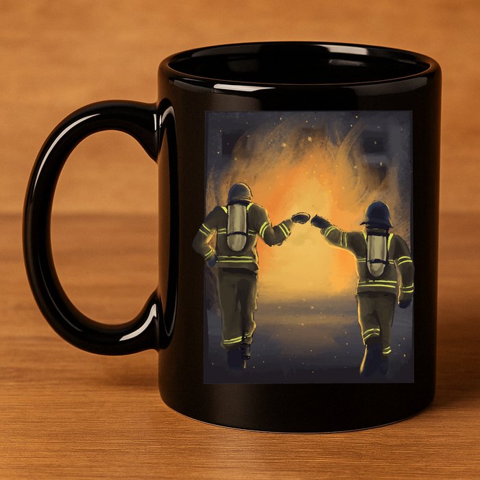 Firefighters Fist Bump  11oz C Handle Ceramic Mug