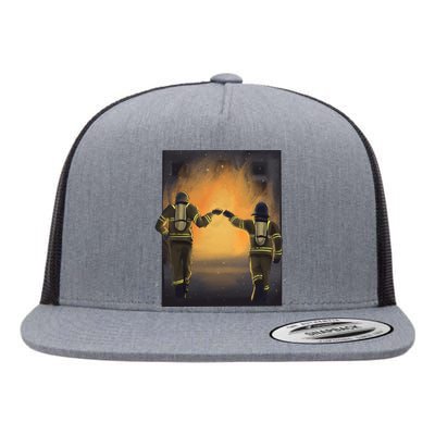 Firefighters Fist Bump  Flat Bill Trucker Hat