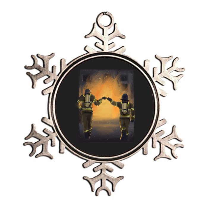 Firefighters Fist Bump  Metallic Star Ornament