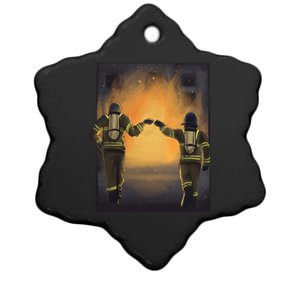 Firefighters Fist Bump  Ceramic Star Ornament