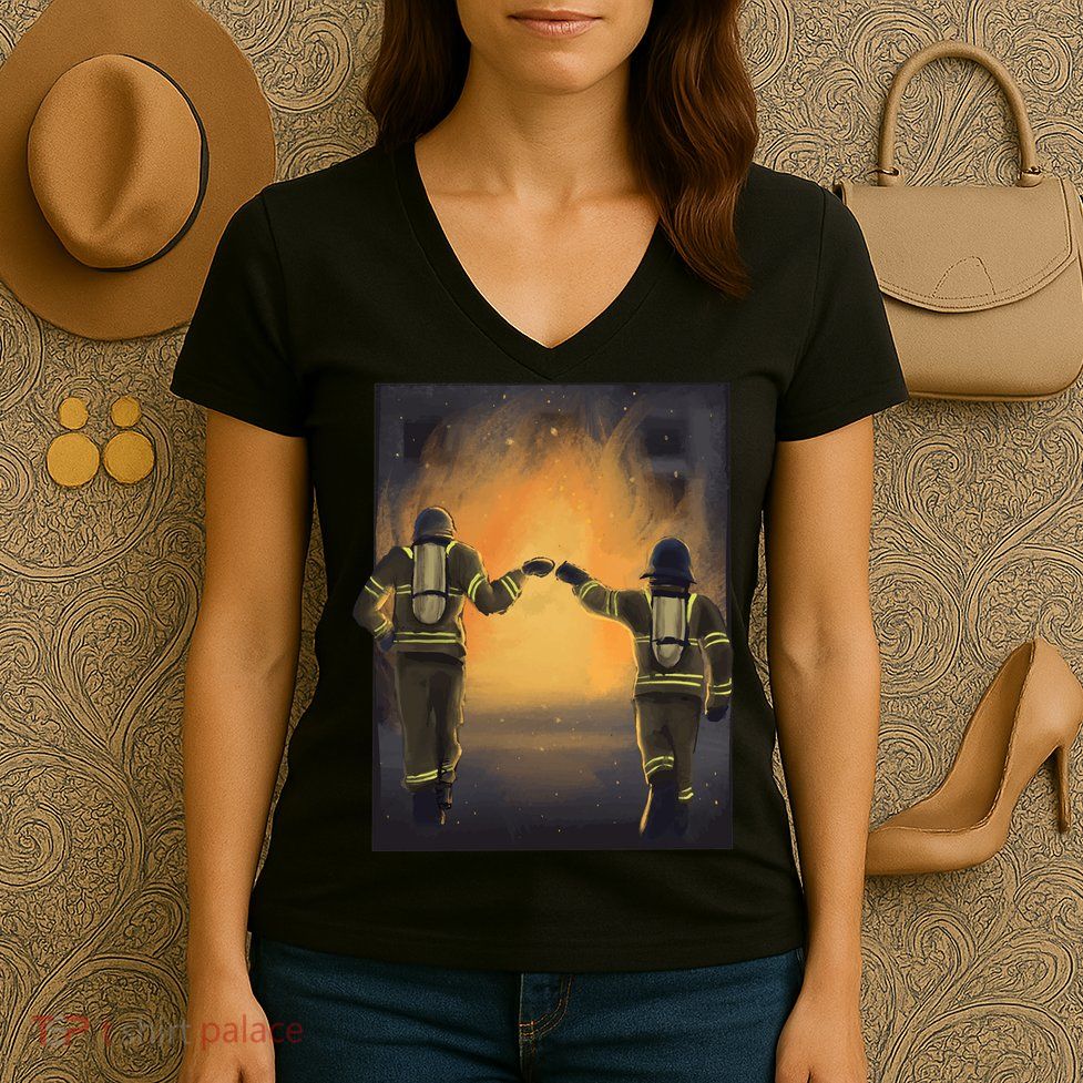 Firefighters Fist Bump  Women's V-Neck T-Shirt