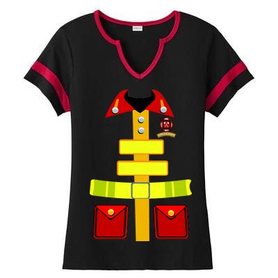 Fireman Costume Firefighter Halloween Uniform Ladies Halftime Notch Neck Tee