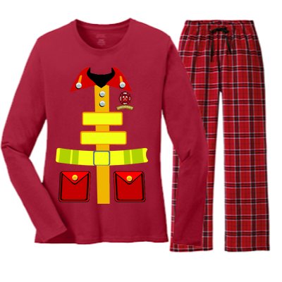 Fireman Costume Firefighter Halloween Uniform Women's Long Sleeve Flannel Pajama Set 