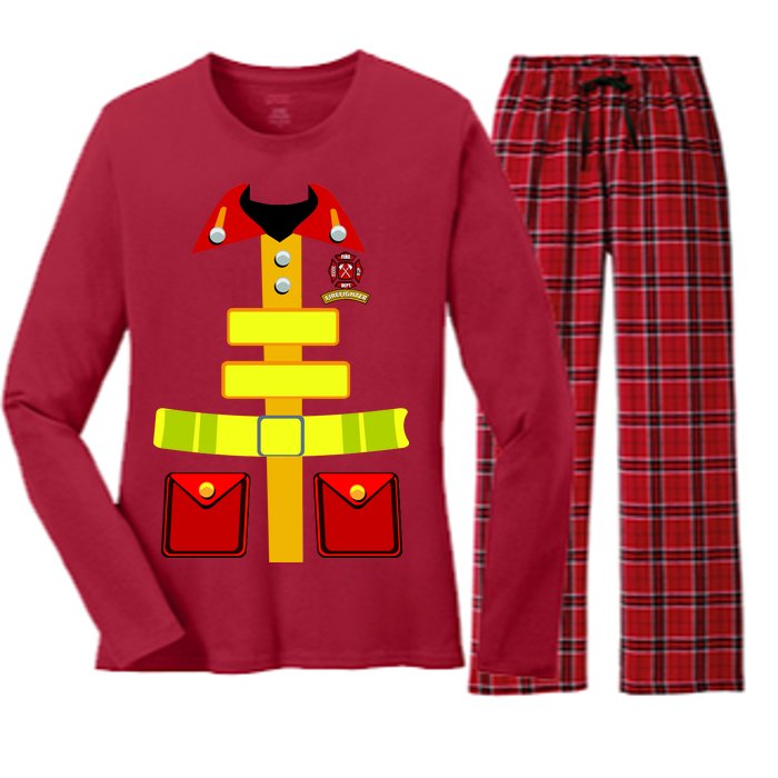 Fireman Costume Firefighter Halloween Uniform Women's Long Sleeve Flannel Pajama Set 