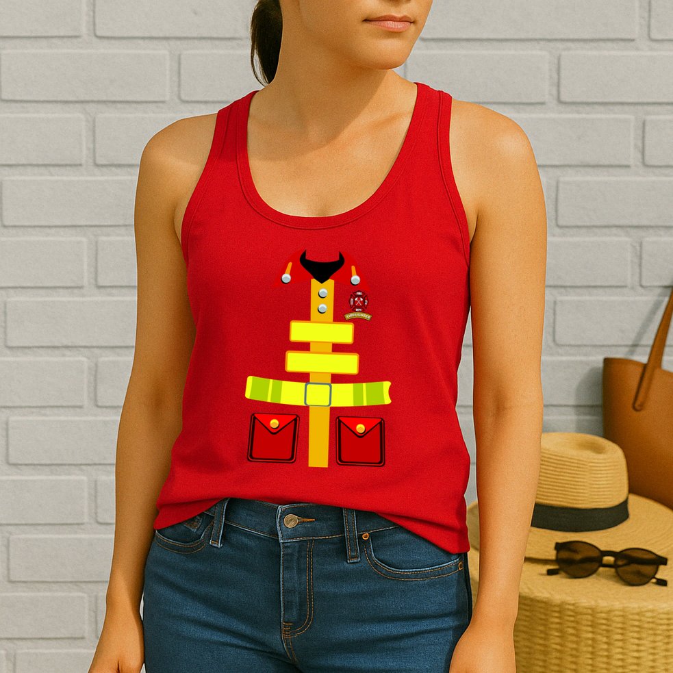 Fireman Costume Firefighter Halloween Uniform Womens Tank Top
