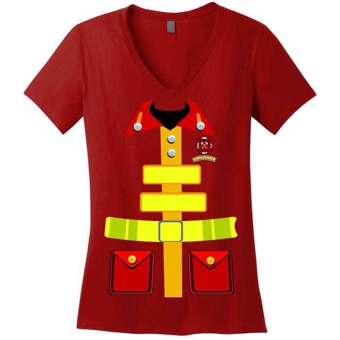 Fireman Costume Firefighter Halloween Uniform Women's V-Neck T-Shirt