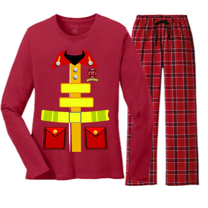 Fireman Costume Firefighter Uniform Women's Long Sleeve Flannel Pajama Set 