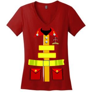 Fireman Costume Firefighter Uniform Women's V-Neck T-Shirt