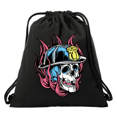 Fireman Skull Flame Drawstring Bag