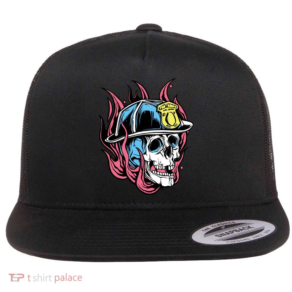Fireman Skull Flame Flatbill Hat