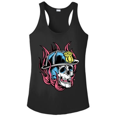 Fireman Skull Flame Ladies PosiCharge Competitor Racerback Tank