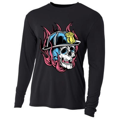 Fireman Skull Flame Cooling Performance Long Sleeve Crew