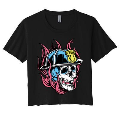 Fireman Skull Flame Crop Top