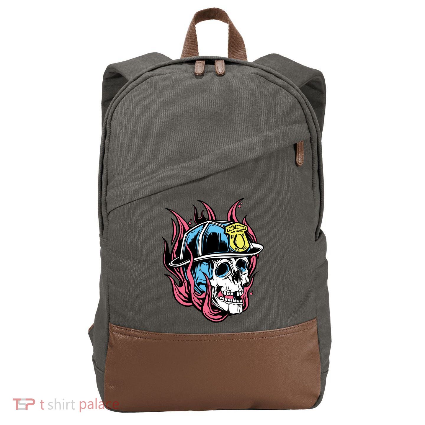 Fireman Skull Flame Cotton Canvas Backpack