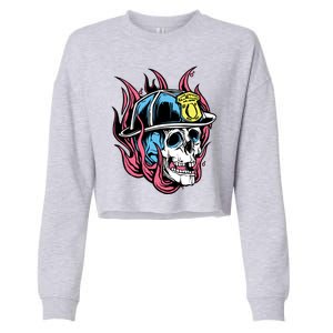 Fireman Skull Flame Cropped Pullover Crew