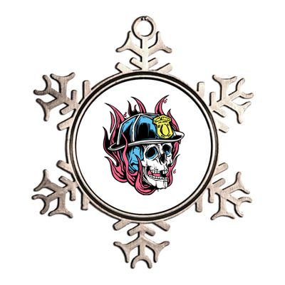 Fireman Skull Flame Metallic Star Ornament