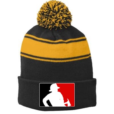 Fireman Team Logo Stripe Pom Pom Beanie