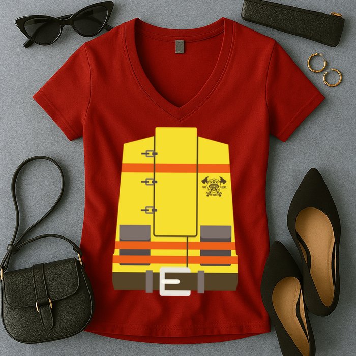 Fireman Uniform Costume Women's V-Neck T-Shirt
