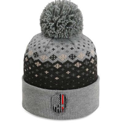 Firemen Red Line Flag Skull The Baniff Cuffed Pom Beanie