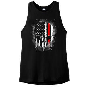 Firemen Red Line Flag Skull Ladies PosiCharge Tri-Blend Wicking Tank