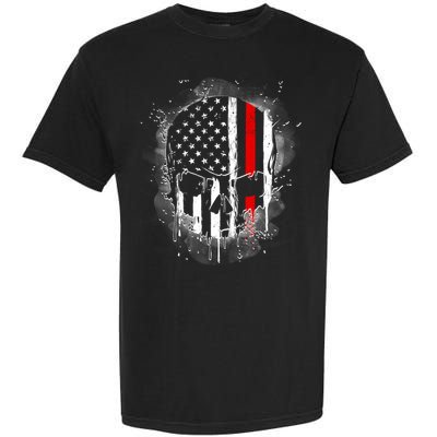 Firemen Red Line Flag Skull Garment-Dyed Heavyweight T-Shirt