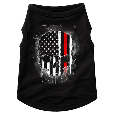 Firemen Red Line Flag Skull Doggie Tank