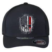 Firemen Red Line Flag Skull Flexfit Unipanel Trucker Cap