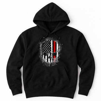 Firemen Red Line Flag Skull Hoodie