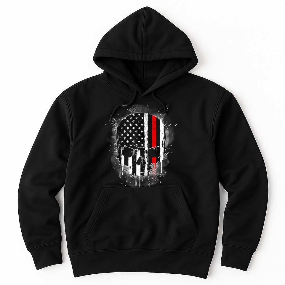 Firemen Red Line Flag Skull Hoodie