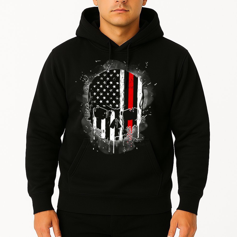 Firemen Red Line Flag Skull Hoodie