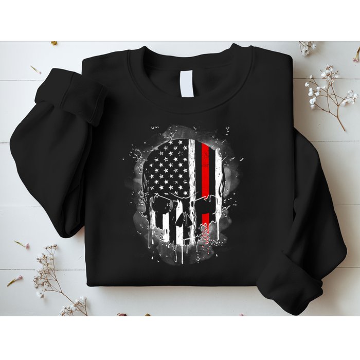 Firemen Red Line Flag Skull Sweatshirt