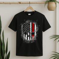 Firemen Red Line Flag Skull T-Shirt