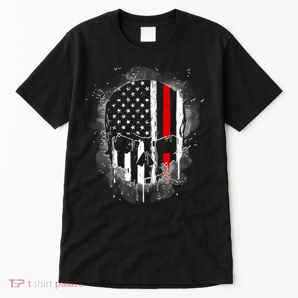 Firemen Red Line Flag Skull Tall T-Shirt