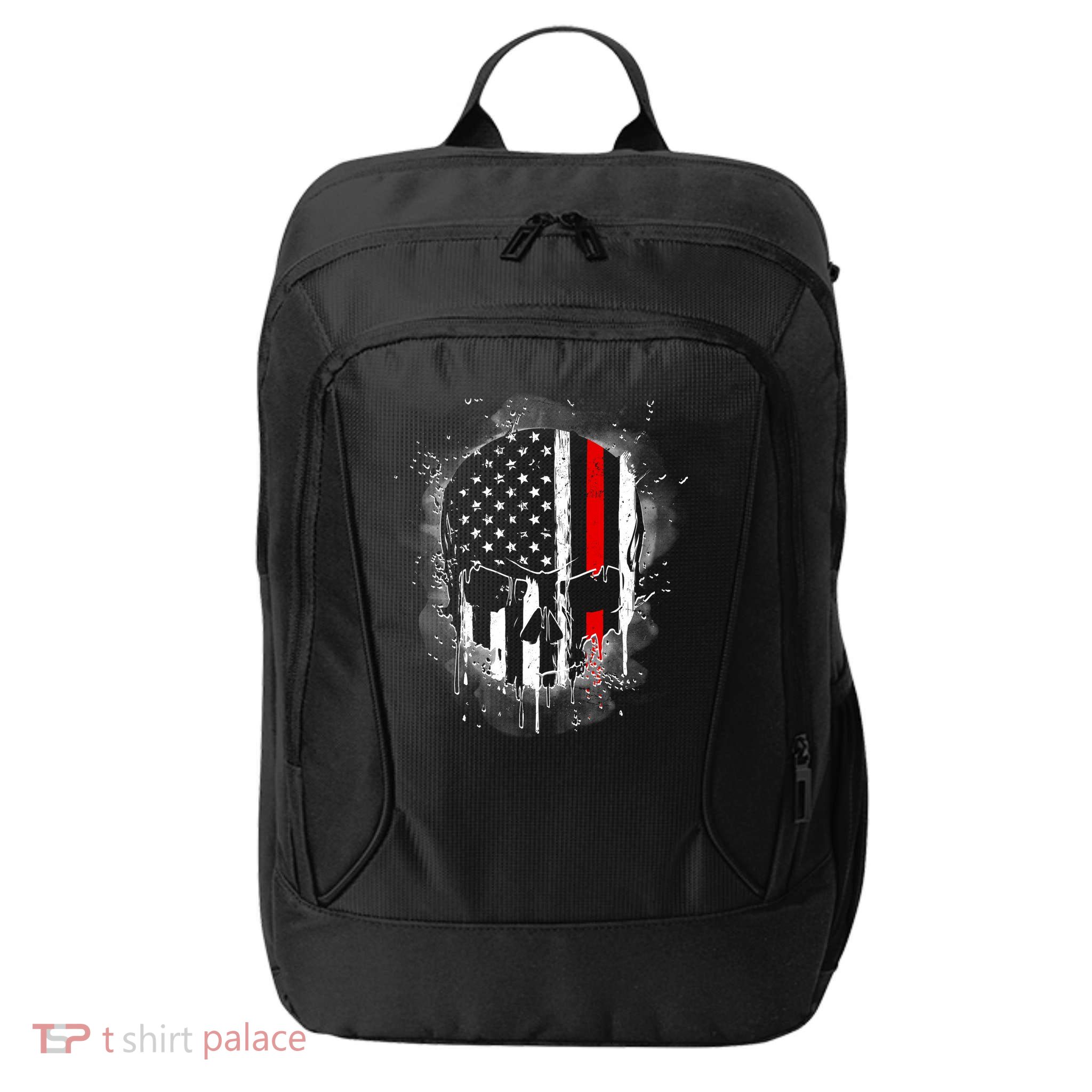 Firemen Red Line Flag Skull City Backpack