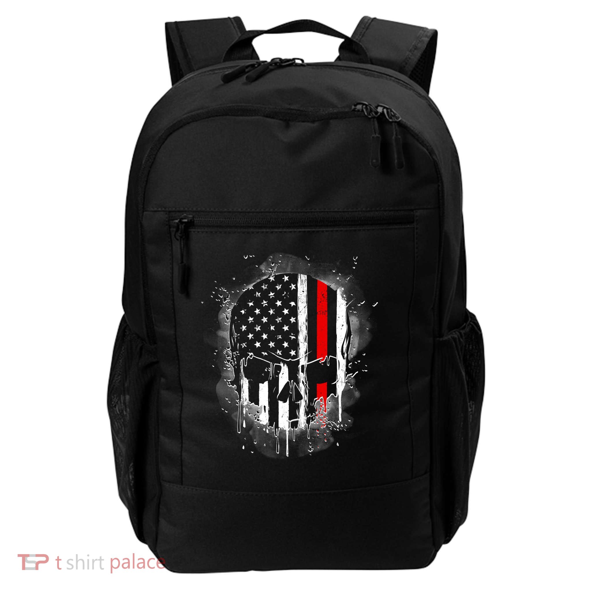 Firemen Red Line Flag Skull Backpack