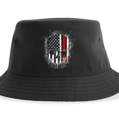 Firemen Red Line Flag Skull Sustainable Bucket Hat