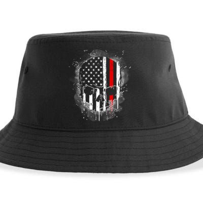 Firemen Red Line Flag Skull Sustainable Bucket Hat