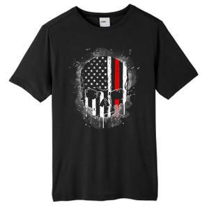 Firemen Red Line Flag Skull Tall Fusion ChromaSoft Performance T-Shirt