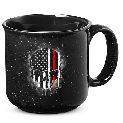 Firemen Red Line Flag Skull 15oz Campfire Ceramic Mug