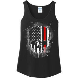 Firemen Red Line Flag Skull Ladies Essential Tank