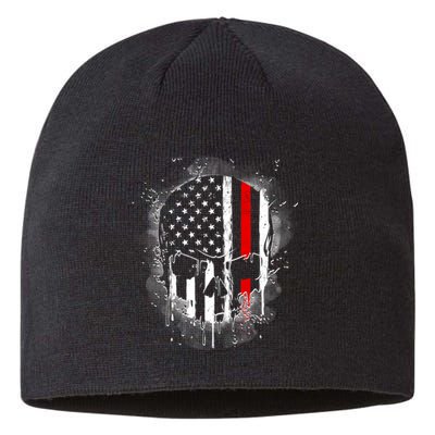 Firemen Red Line Flag Skull Sustainable Beanie