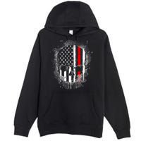 Firemen Red Line Flag Skull Premium Pullover Hoodie