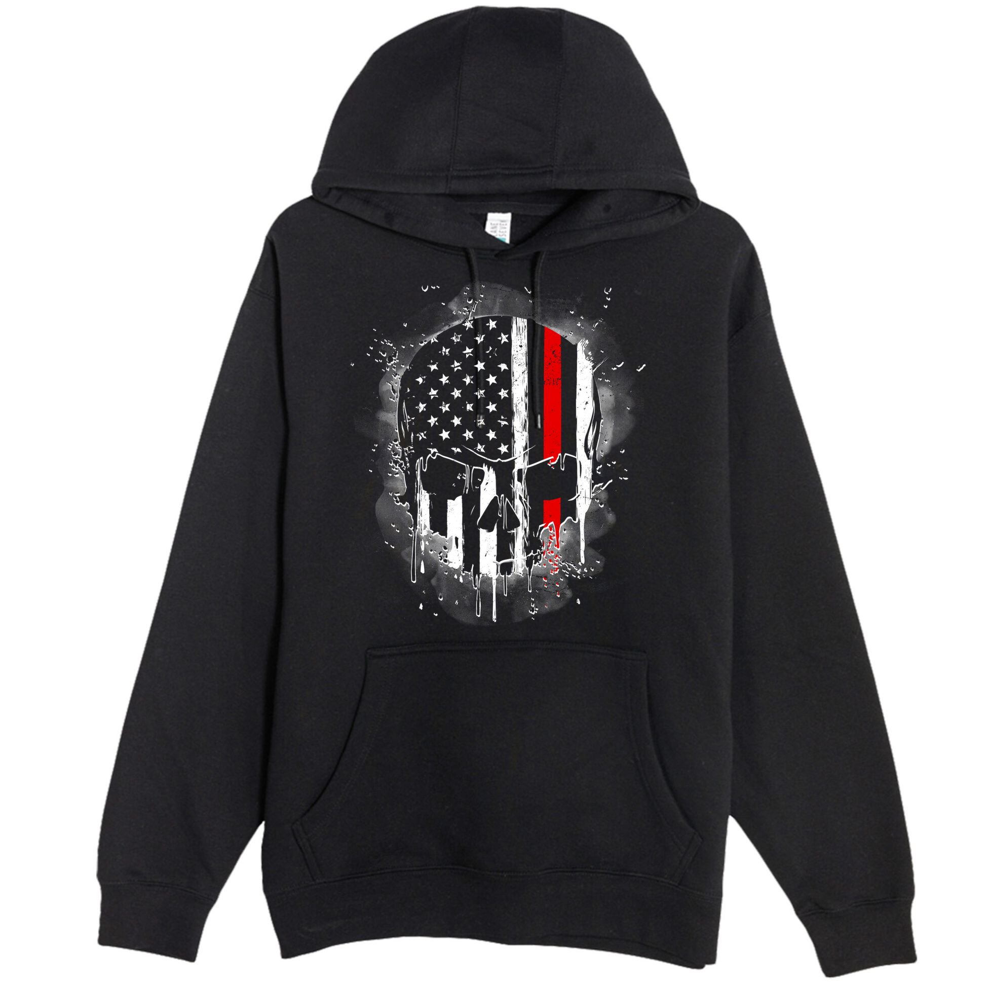 Firemen Red Line Flag Skull Premium Pullover Hoodie