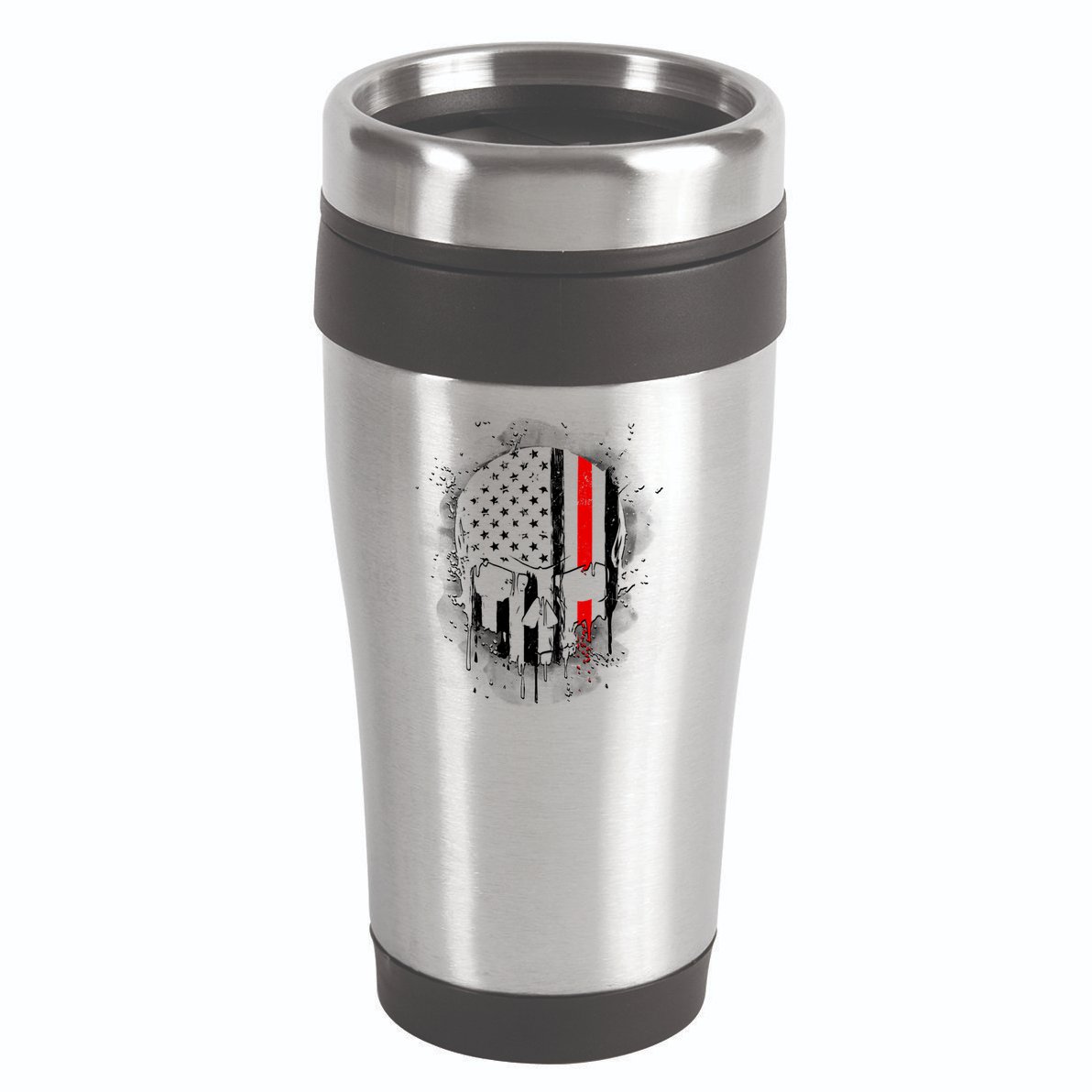 Firemen Red Line Flag Skull 16oz Travel Tumbler