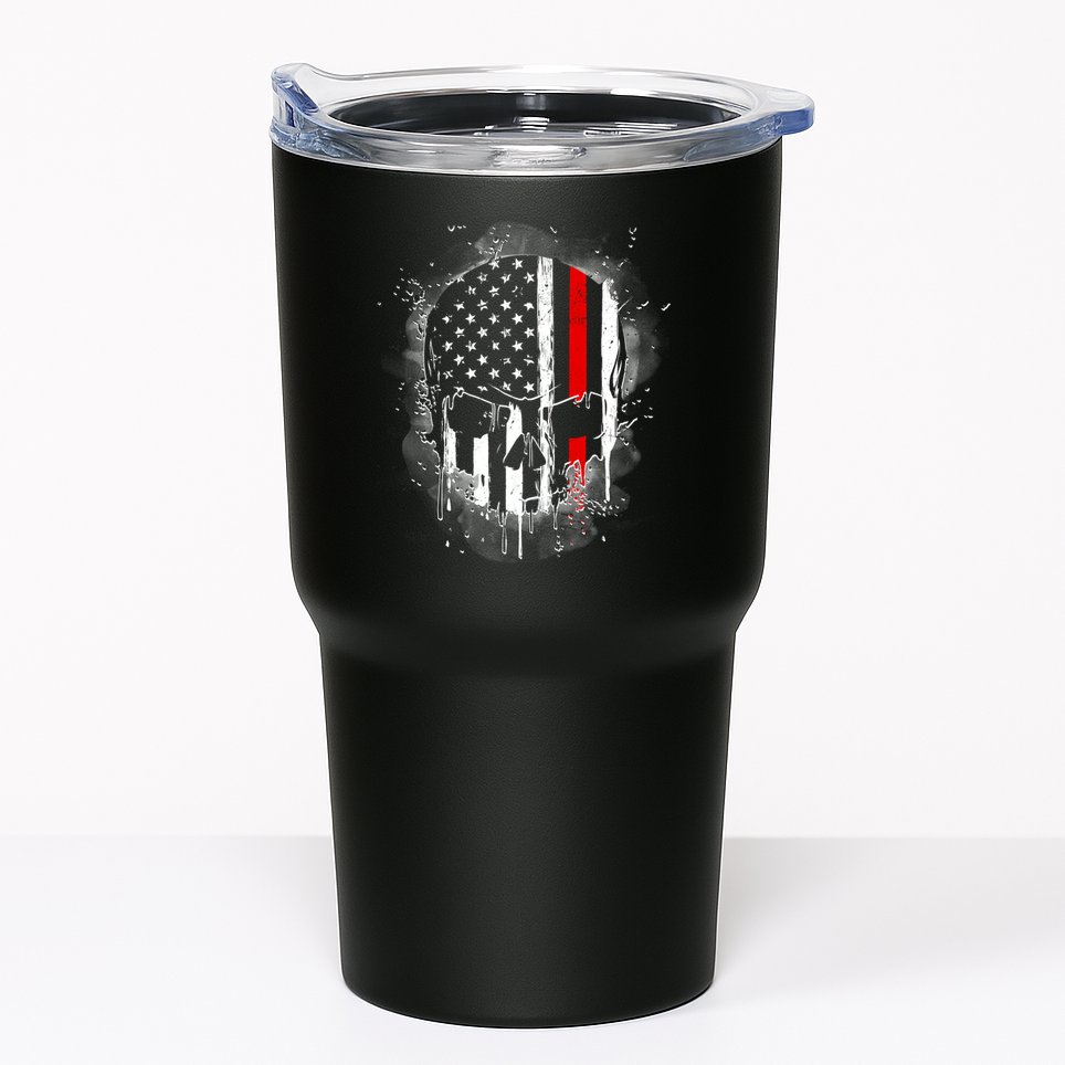 Firemen Red Line Flag Skull Tumbler
