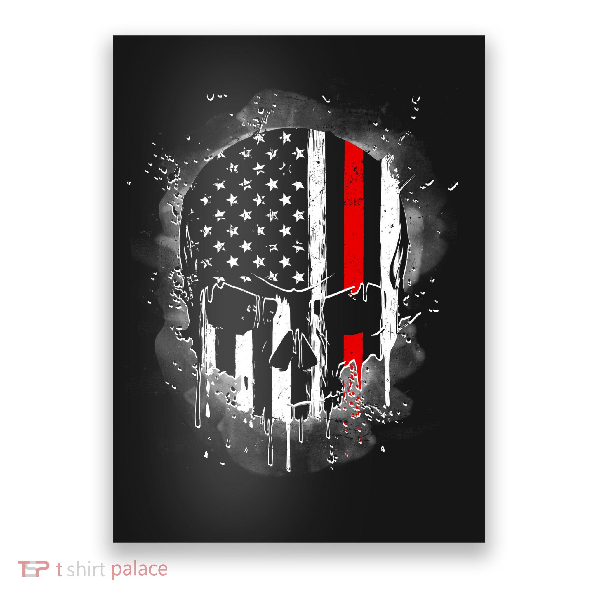 Firemen Red Line Flag Skull Poster