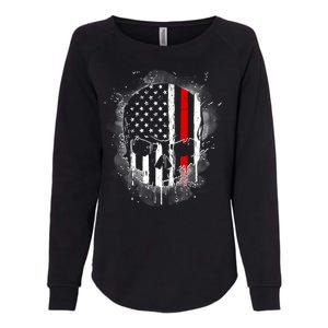 Firemen Red Line Flag Skull Womens California Wash Sweatshirt