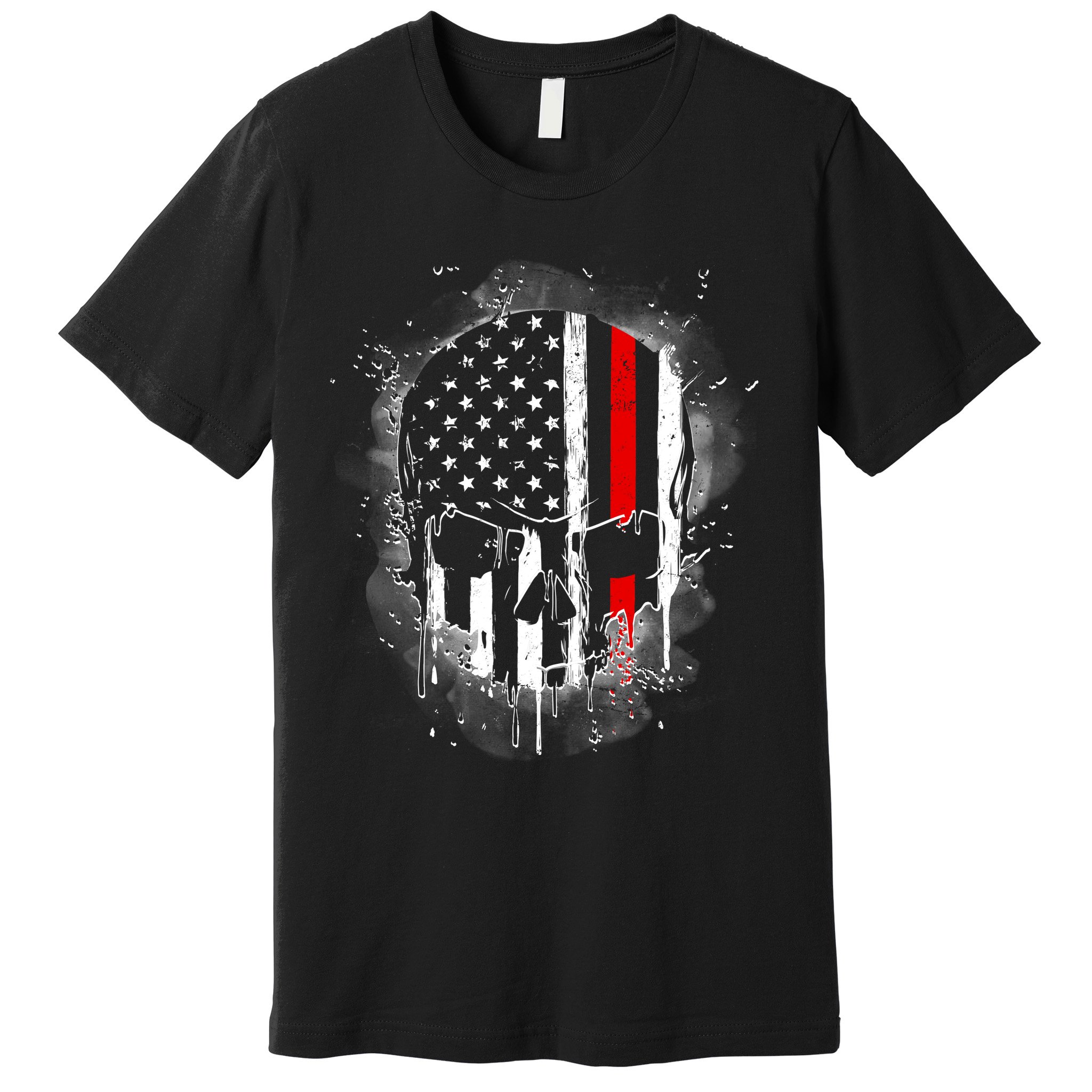 Firemen Red Line Flag Skull Premium T-Shirt