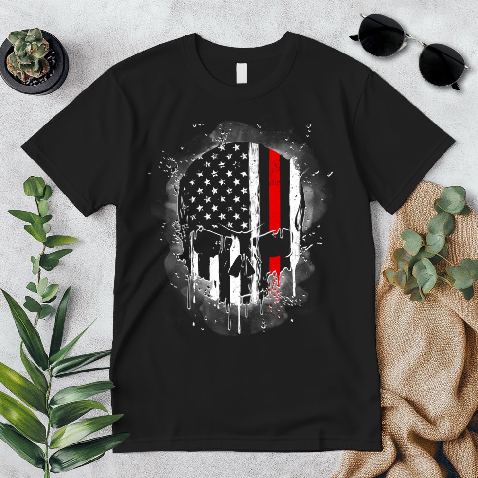 Firemen Red Line Flag Skull Premium T-Shirt